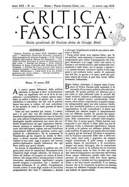 Critica fascista rivista quindicinale del fascismo diretta da Giuseppe Bottai