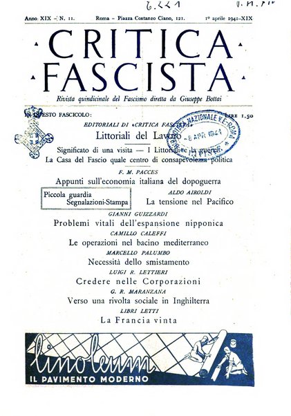 Critica fascista rivista quindicinale del fascismo diretta da Giuseppe Bottai