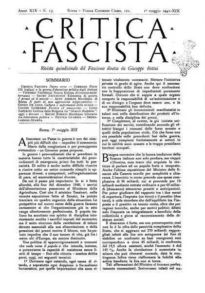 Critica fascista rivista quindicinale del fascismo diretta da Giuseppe Bottai