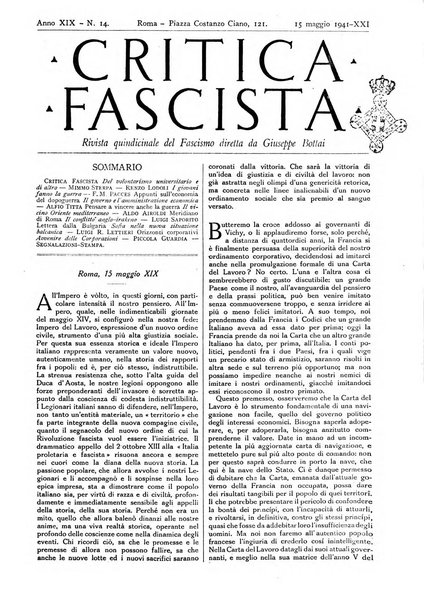 Critica fascista rivista quindicinale del fascismo diretta da Giuseppe Bottai