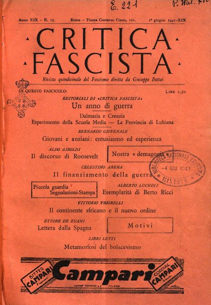 Critica fascista rivista quindicinale del fascismo diretta da Giuseppe Bottai