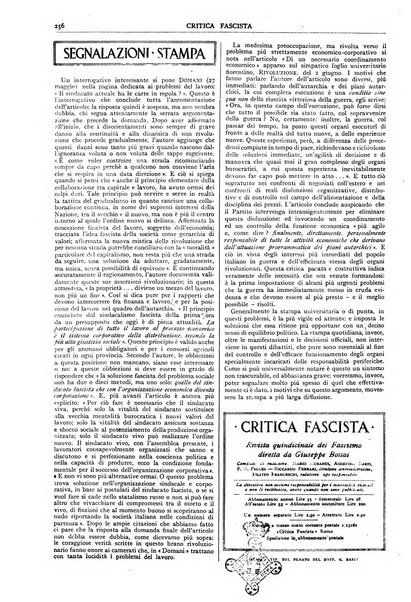 Critica fascista rivista quindicinale del fascismo diretta da Giuseppe Bottai