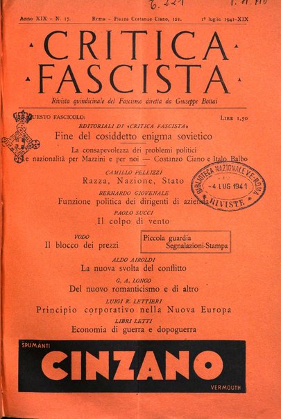 Critica fascista rivista quindicinale del fascismo diretta da Giuseppe Bottai