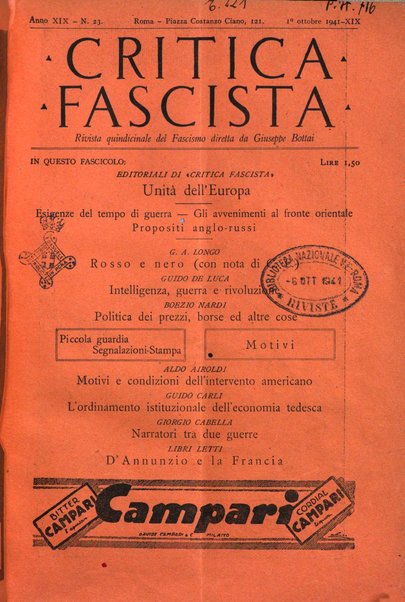 Critica fascista rivista quindicinale del fascismo diretta da Giuseppe Bottai