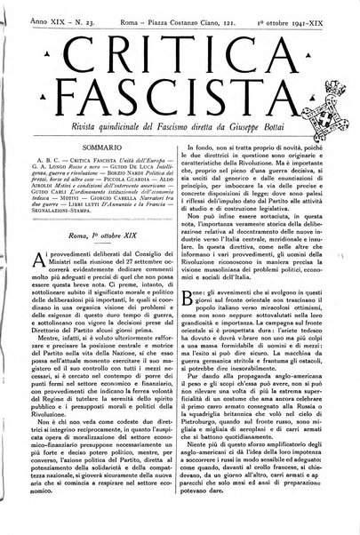 Critica fascista rivista quindicinale del fascismo diretta da Giuseppe Bottai