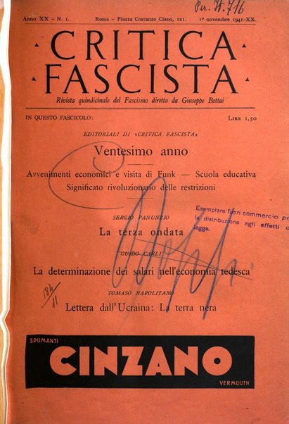 Critica fascista rivista quindicinale del fascismo diretta da Giuseppe Bottai