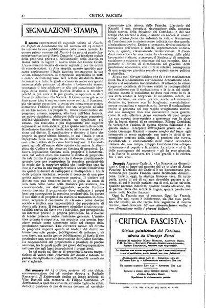 Critica fascista rivista quindicinale del fascismo diretta da Giuseppe Bottai