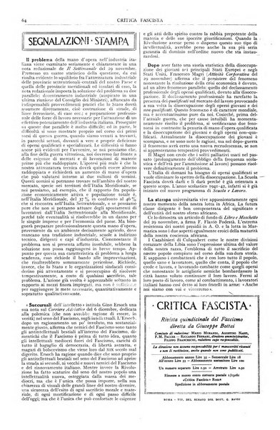 Critica fascista rivista quindicinale del fascismo diretta da Giuseppe Bottai