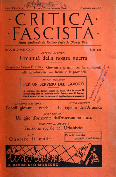 Critica fascista rivista quindicinale del fascismo diretta da Giuseppe Bottai