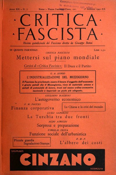 Critica fascista rivista quindicinale del fascismo diretta da Giuseppe Bottai