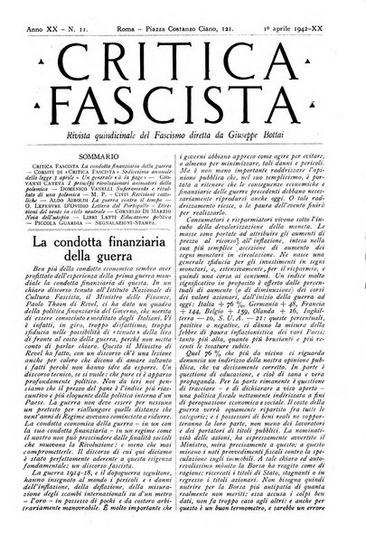 Critica fascista rivista quindicinale del fascismo diretta da Giuseppe Bottai