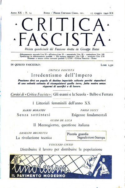 Critica fascista rivista quindicinale del fascismo diretta da Giuseppe Bottai