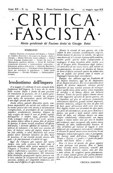 Critica fascista rivista quindicinale del fascismo diretta da Giuseppe Bottai