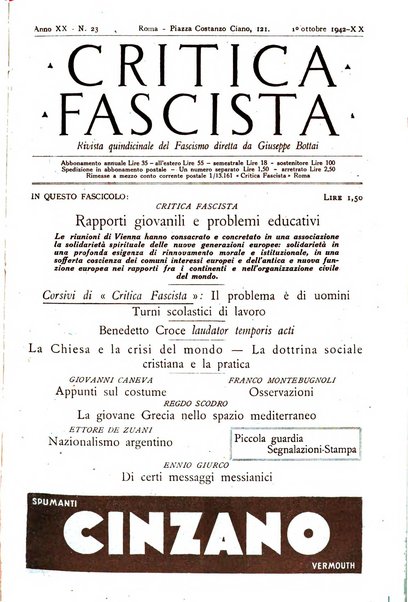 Critica fascista rivista quindicinale del fascismo diretta da Giuseppe Bottai