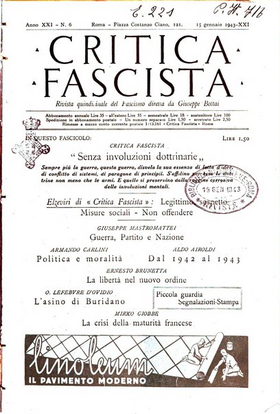 Critica fascista rivista quindicinale del fascismo diretta da Giuseppe Bottai