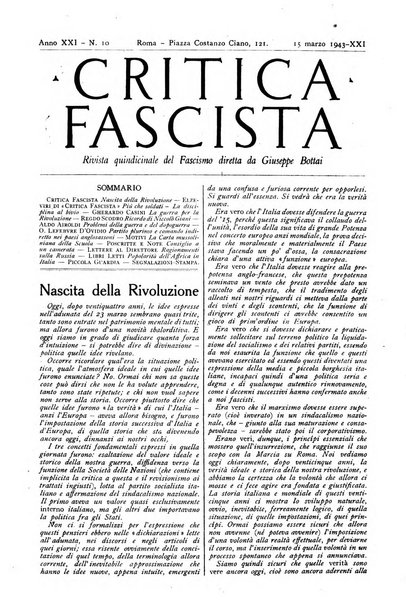 Critica fascista rivista quindicinale del fascismo diretta da Giuseppe Bottai