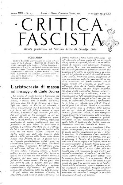 Critica fascista rivista quindicinale del fascismo diretta da Giuseppe Bottai