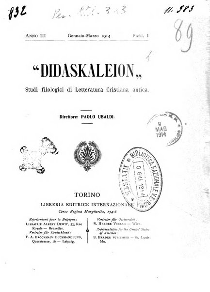 Didaskaleion studi filologici di letteratura cristiana antica