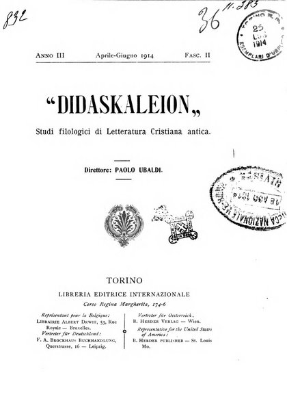 Didaskaleion studi filologici di letteratura cristiana antica