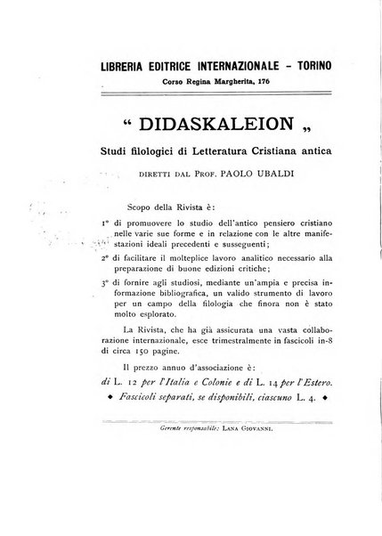 Didaskaleion studi filologici di letteratura cristiana antica