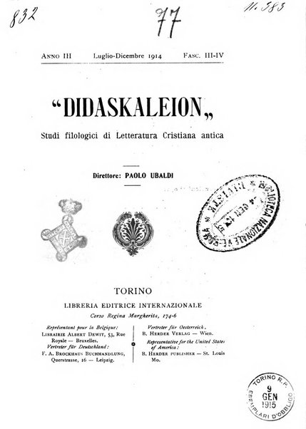 Didaskaleion studi filologici di letteratura cristiana antica