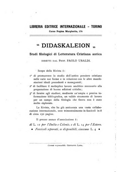 Didaskaleion studi filologici di letteratura cristiana antica