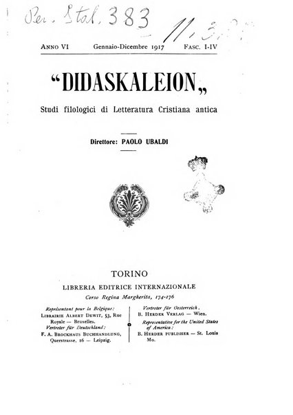 Didaskaleion studi filologici di letteratura cristiana antica