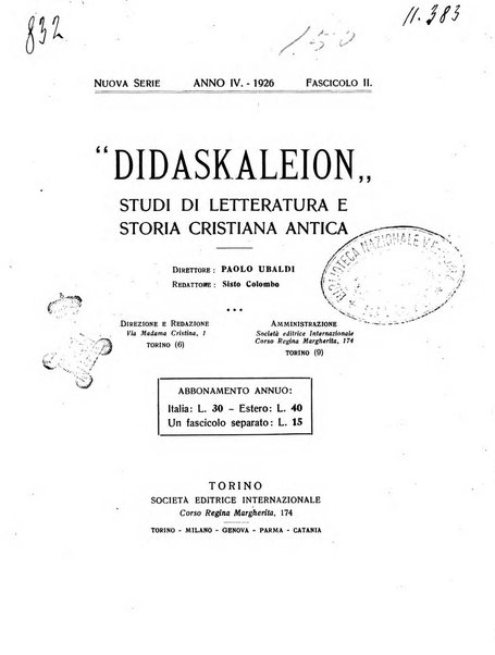 Didaskaleion studi filologici di letteratura cristiana antica