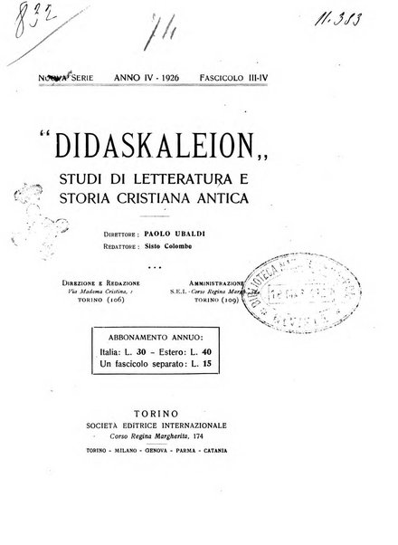 Didaskaleion studi filologici di letteratura cristiana antica