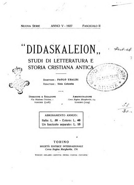 Didaskaleion studi filologici di letteratura cristiana antica