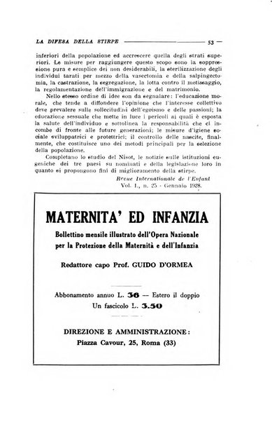 La difesa della stirpe rivista dell'Unione italiana d'assistenza all'infanzia