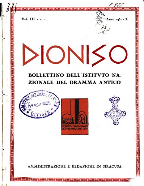 Dioniso bollettino dell'Istituto nazionale del dramma antico