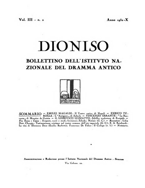 Dioniso bollettino dell'Istituto nazionale del dramma antico