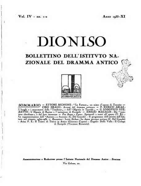 Dioniso bollettino dell'Istituto nazionale del dramma antico