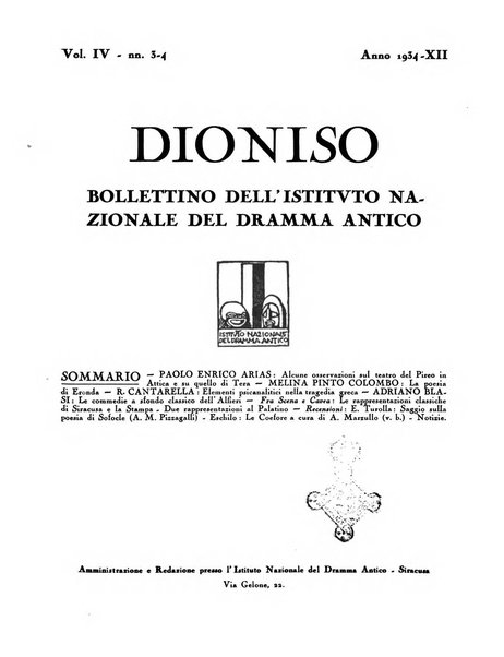 Dioniso bollettino dell'Istituto nazionale del dramma antico