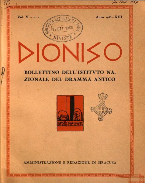 Dioniso bollettino dell'Istituto nazionale del dramma antico