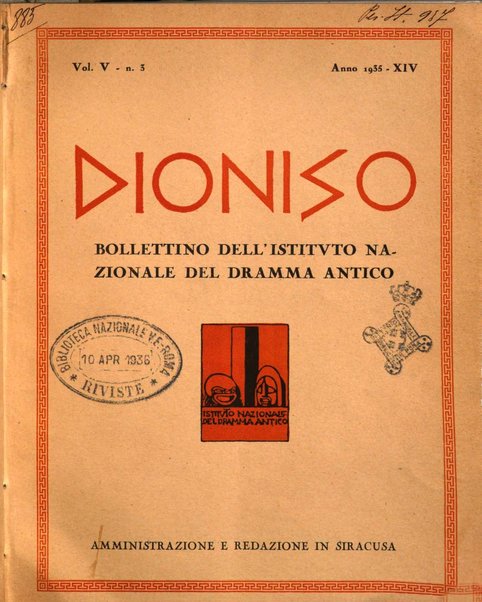 Dioniso bollettino dell'Istituto nazionale del dramma antico