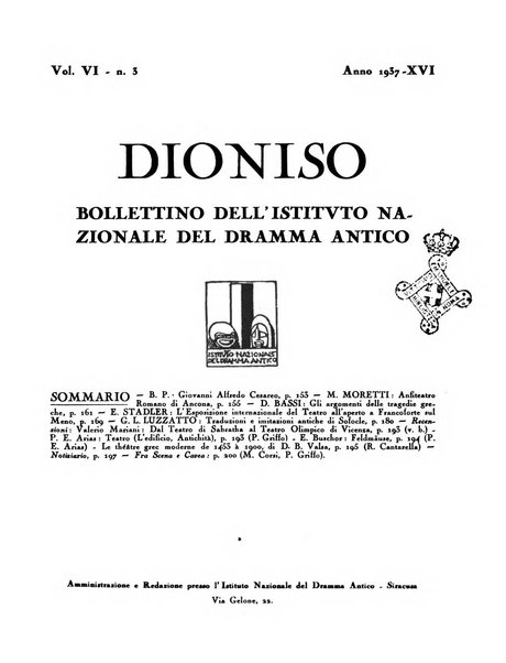 Dioniso bollettino dell'Istituto nazionale del dramma antico