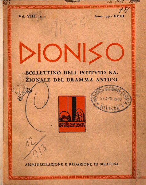 Dioniso bollettino dell'Istituto nazionale del dramma antico