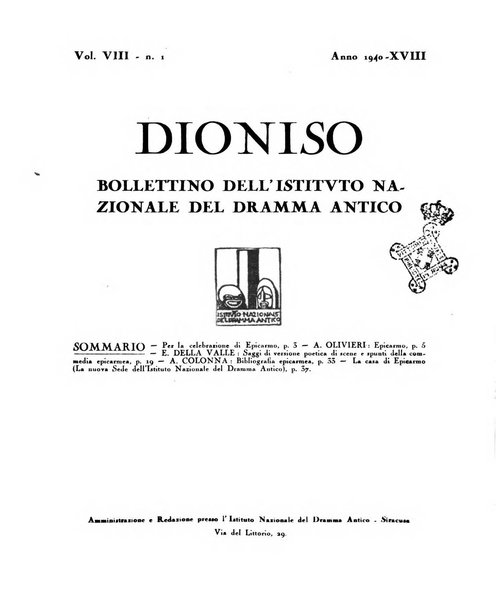 Dioniso bollettino dell'Istituto nazionale del dramma antico