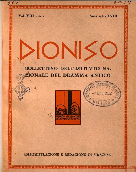 Dioniso bollettino dell'Istituto nazionale del dramma antico