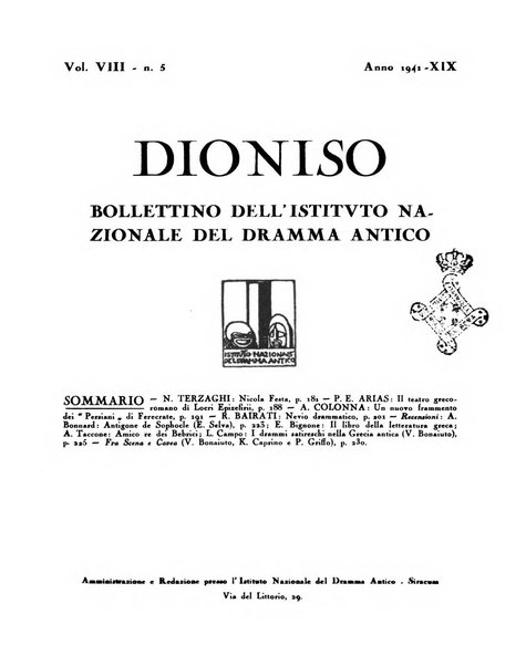 Dioniso bollettino dell'Istituto nazionale del dramma antico