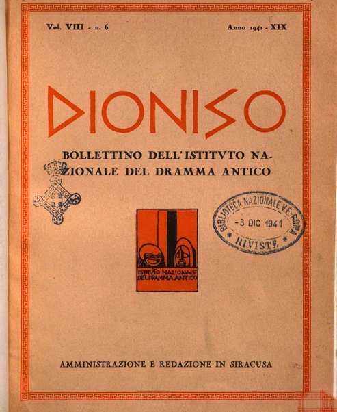 Dioniso bollettino dell'Istituto nazionale del dramma antico