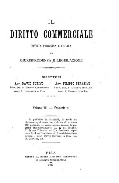 Il diritto commerciale rivista periodica e critica di giurisprudenza e legislazione