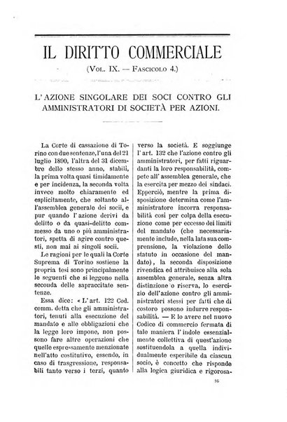 Il diritto commerciale rivista periodica e critica di giurisprudenza e legislazione