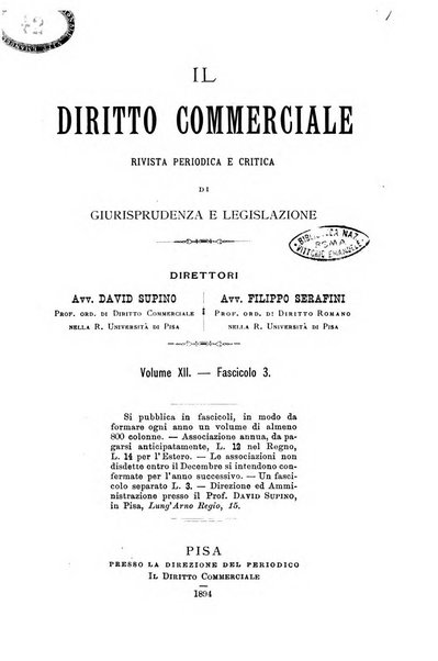 Il diritto commerciale rivista periodica e critica di giurisprudenza e legislazione