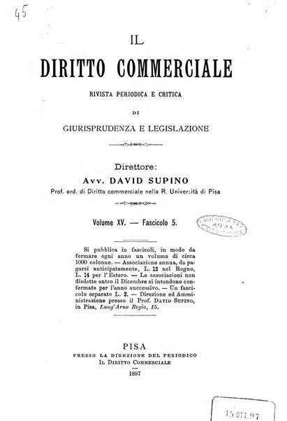 Il diritto commerciale rivista periodica e critica di giurisprudenza e legislazione