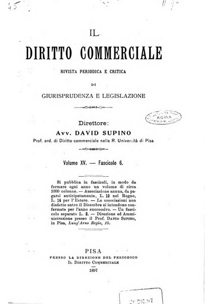 Il diritto commerciale rivista periodica e critica di giurisprudenza e legislazione