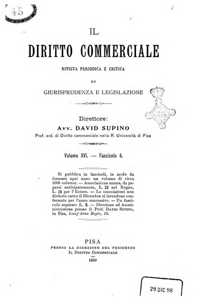 Il diritto commerciale rivista periodica e critica di giurisprudenza e legislazione