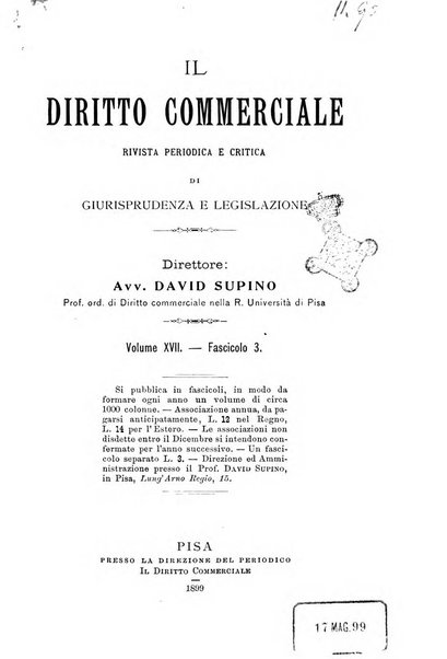 Il diritto commerciale rivista periodica e critica di giurisprudenza e legislazione